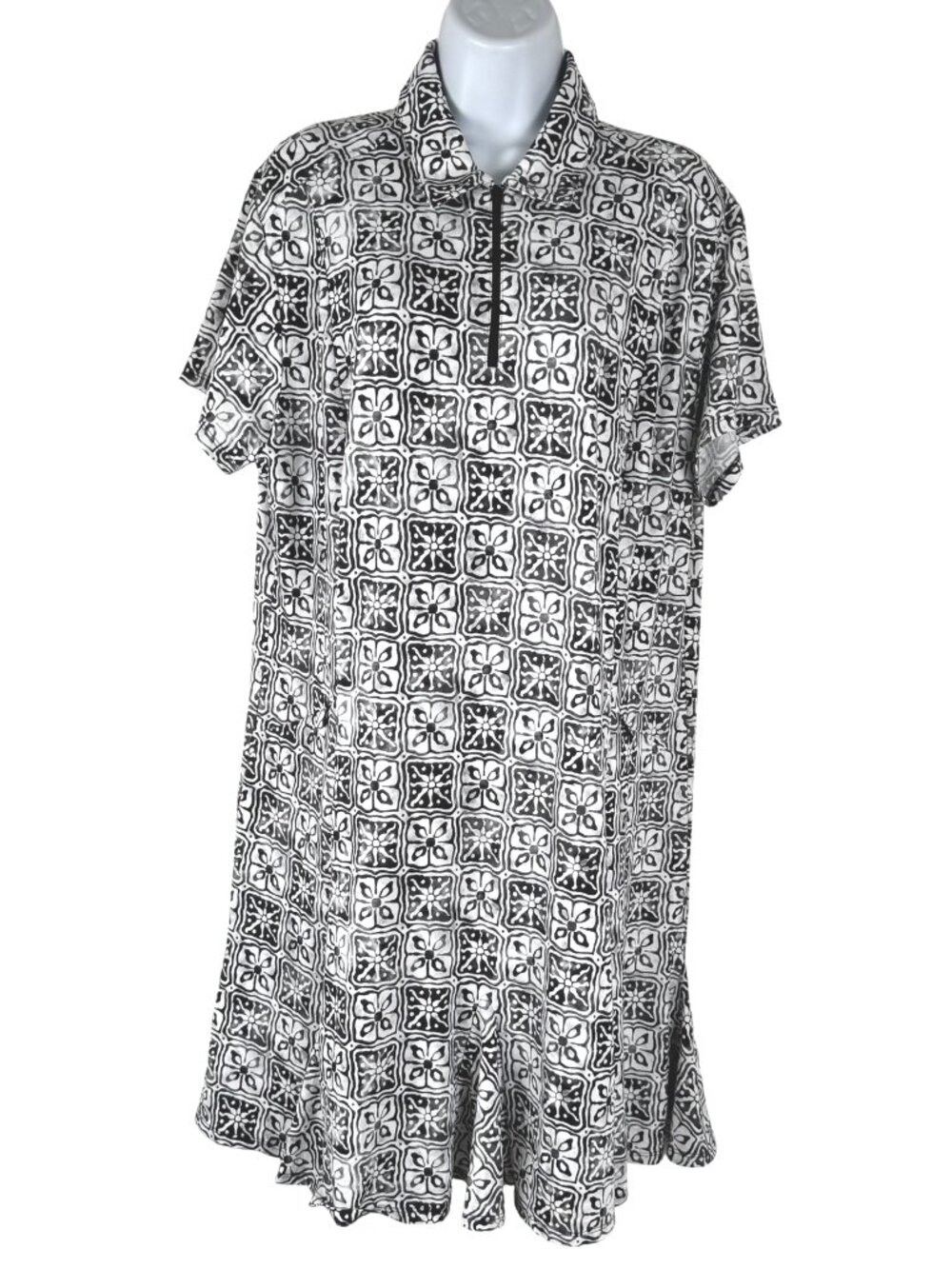 Ibkul Dress XL Black White Printed 1/4 Zip Short Sleeve Stretch Golf DR-1953
